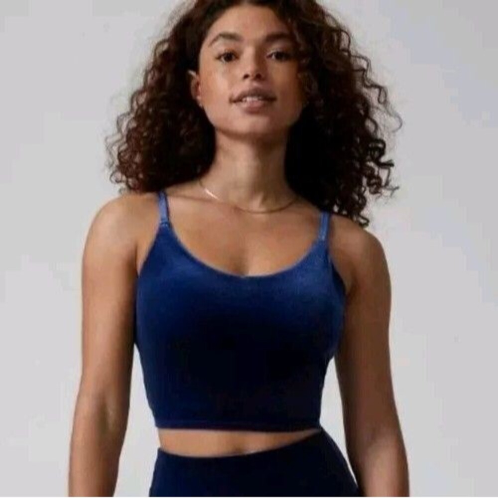 Athleta Women's Elation V-Neck Velvet Crop Cup A-C In Blue Size XXS